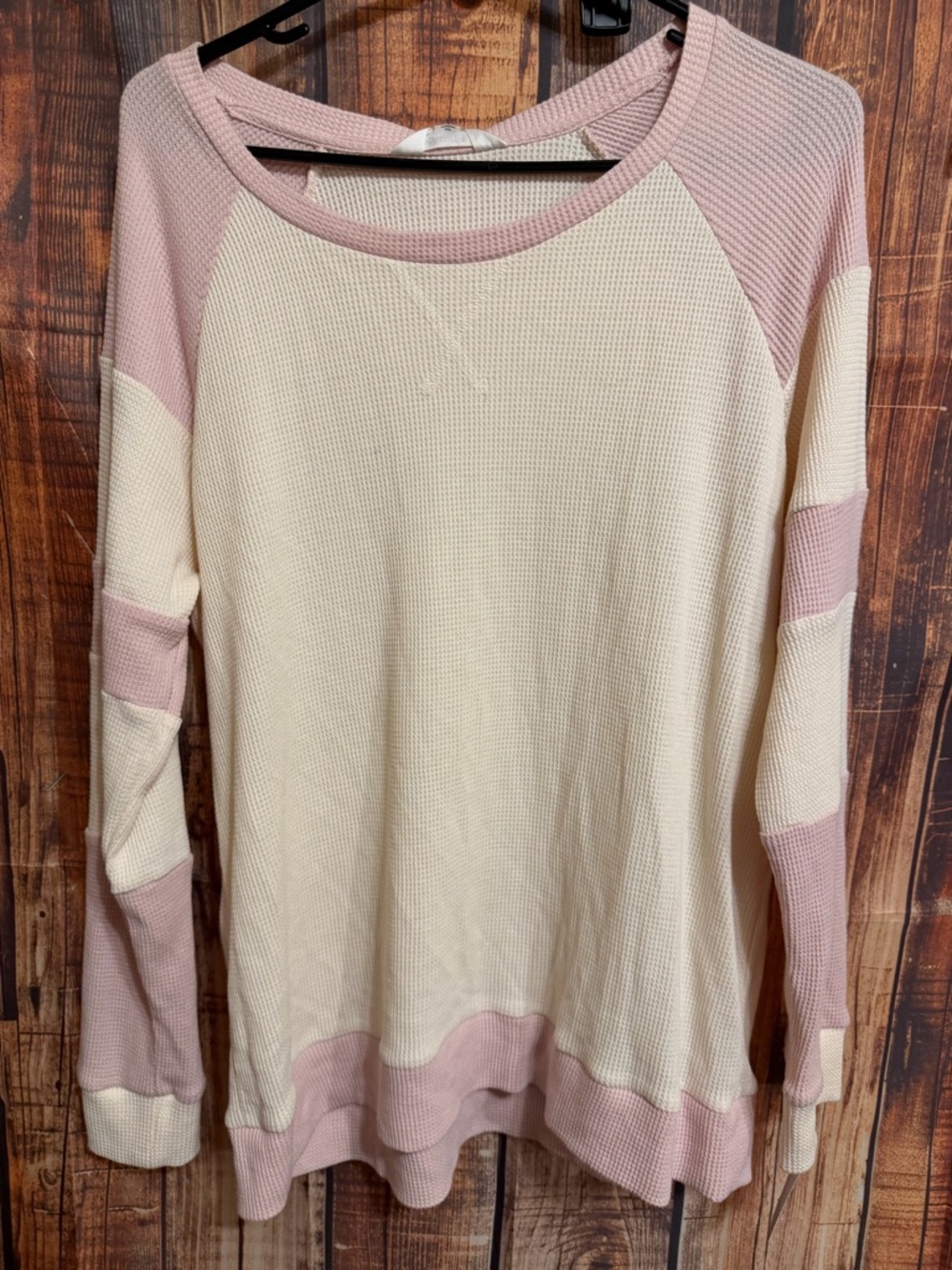 Market & Spruce Cream and Dusty Pink Waffle Knit Pullover